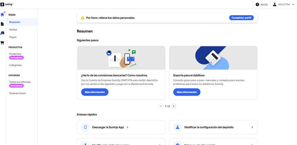 captura-sumup Captura de pantalla del software de facturación de Debitoor-SumUp