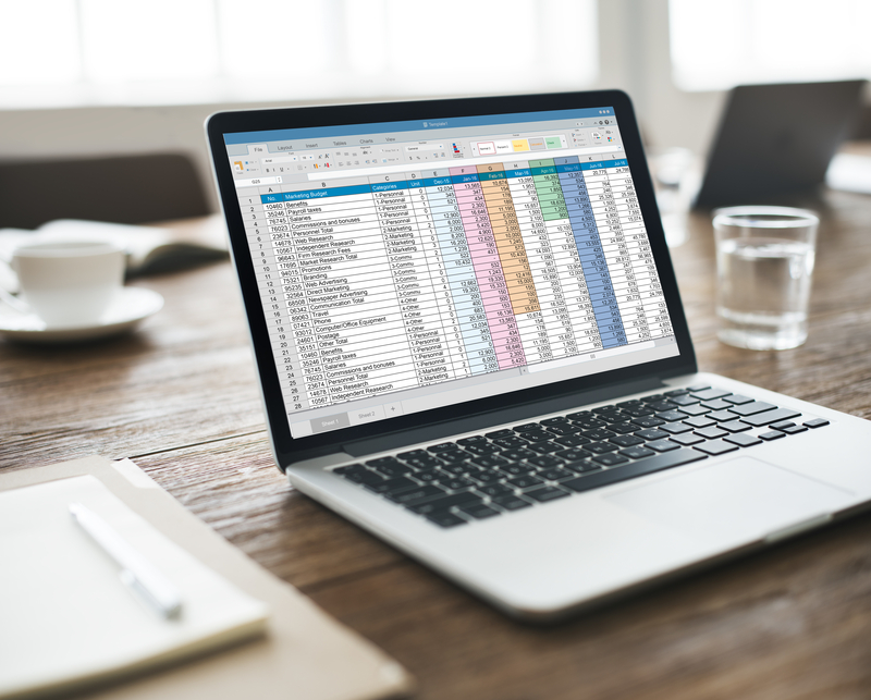 Spreadsheet Document Information Financial Startup Concept factura con excel