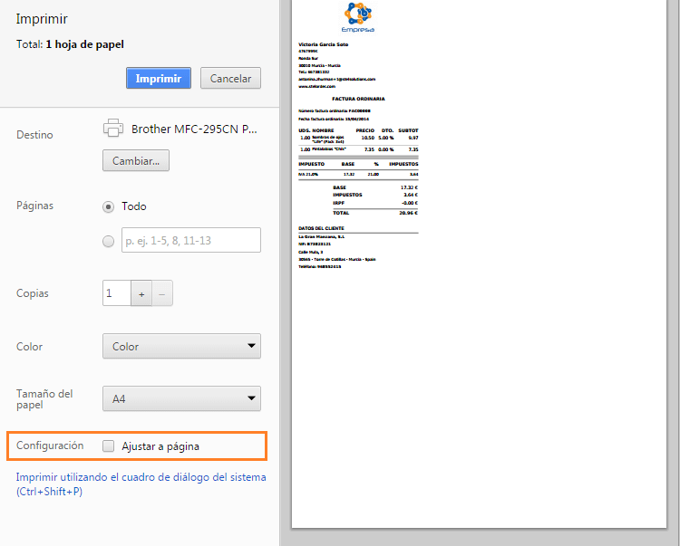 Impirimir factura en formato ticket